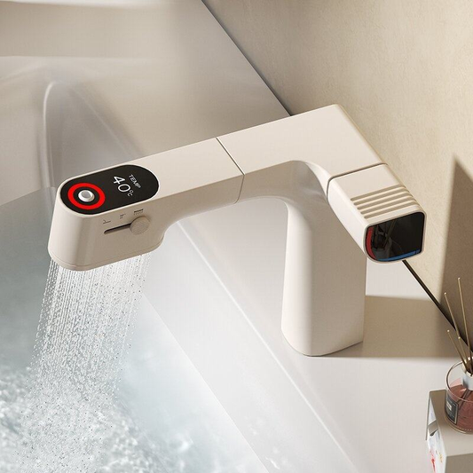 Smart Digital Display Bathroom Faucet - Single Handle Pull-Out Basin Mixer with Temperature Display