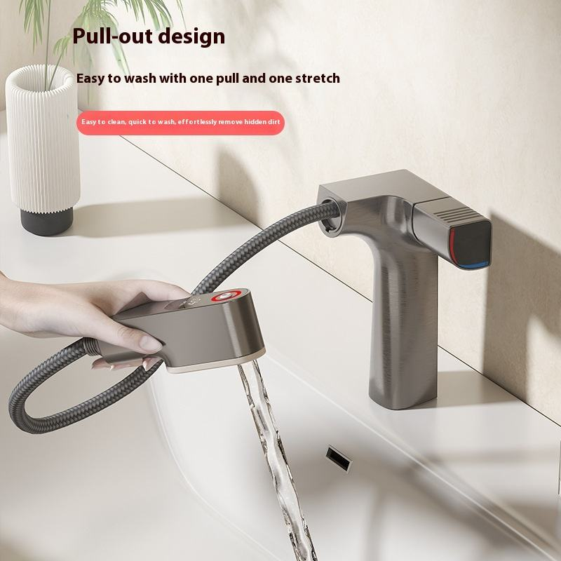 Smart Digital Display Bathroom Faucet - Single Handle Pull-Out Basin Mixer with Temperature Display