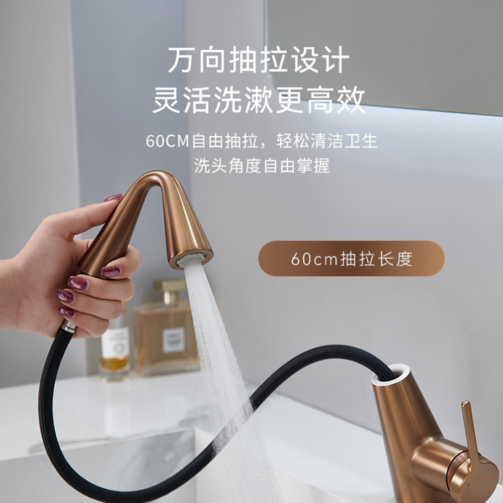 Black Bathroom Sink Faucet with Pull-Out Sprayer - 3-Mode Brass Single Handle Basin Mixer