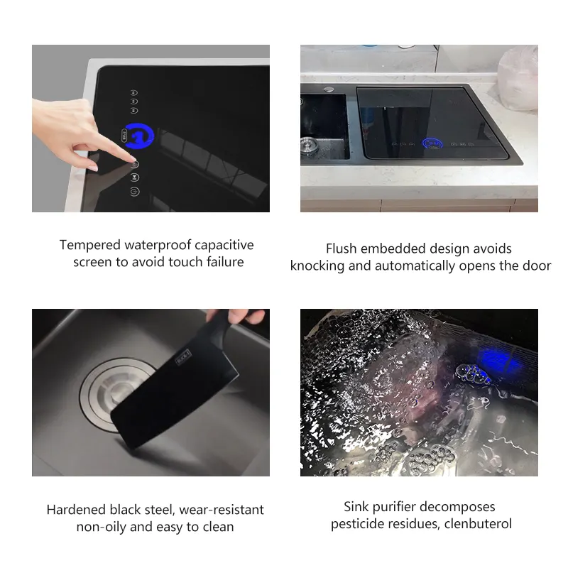 304 stainless steel large size smart kitchen sink with ultrasonic dishwasher system
