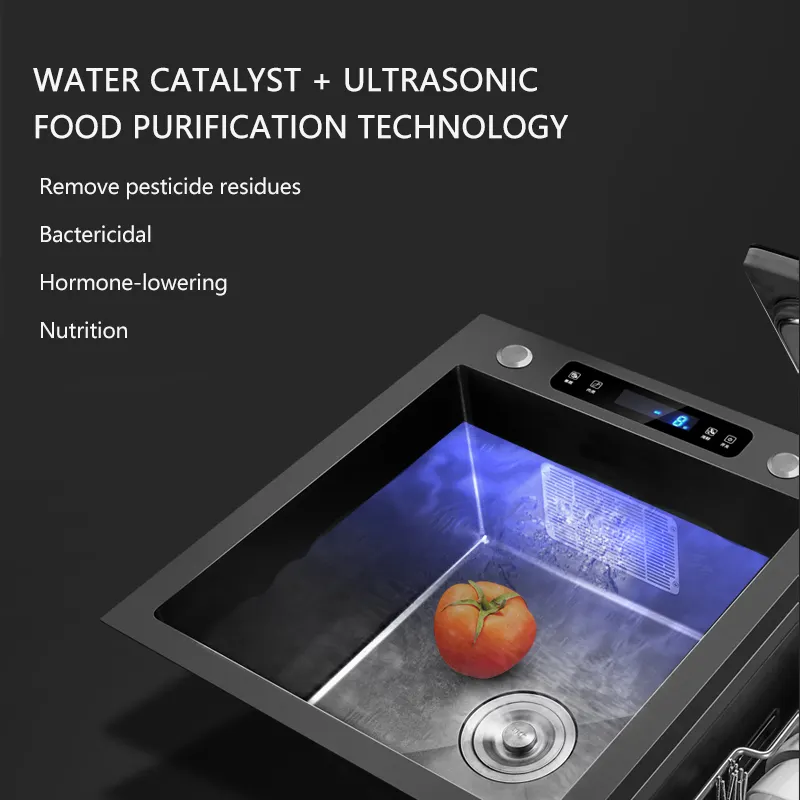 304 stainless steel large size smart kitchen sink with ultrasonic dishwasher system