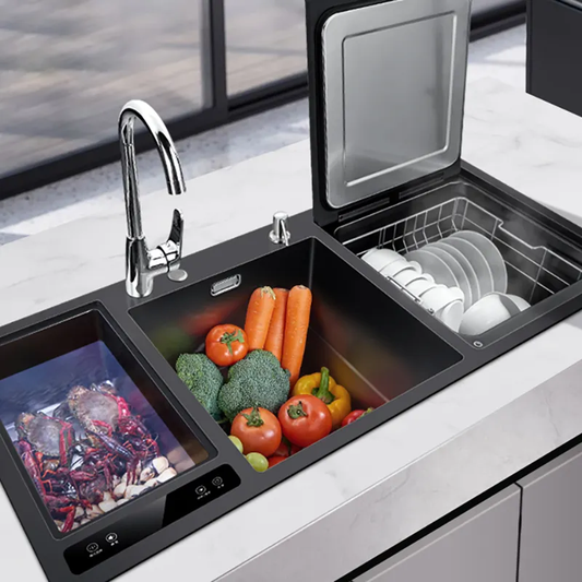 304 stainless steel large size smart kitchen sink with ultrasonic dishwasher system