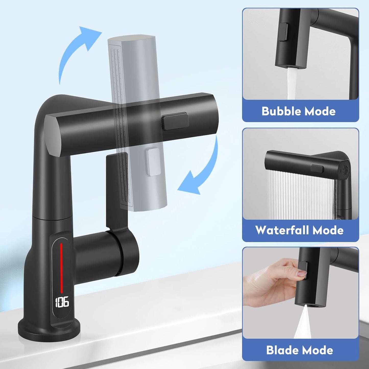 Smart LED Bathroom Faucet with Temperature Display - 360° Swivel Pull-Out Sprayer Sink Tap