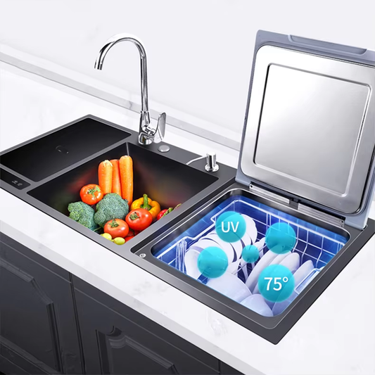 304 stainless steel large size smart kitchen sink with ultrasonic dishwasher system