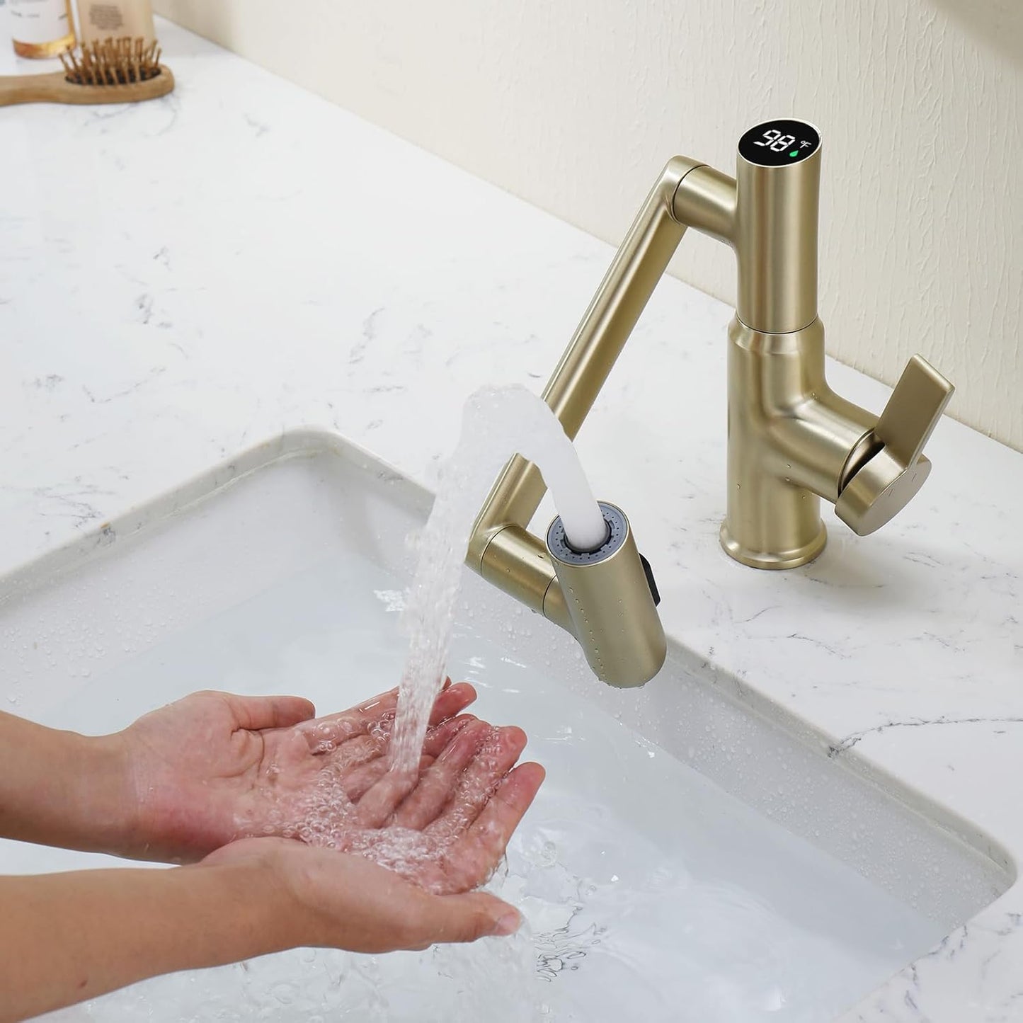 Smart Bathroom Faucet with Temperature Display - Battery-Free Rotatable Tap with 3 Water Modes