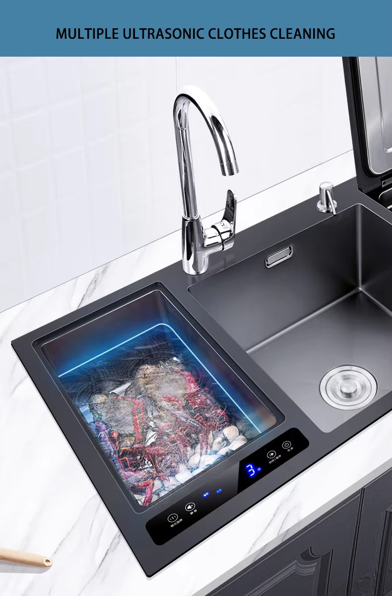 304 stainless steel large size smart kitchen sink with ultrasonic dishwasher system