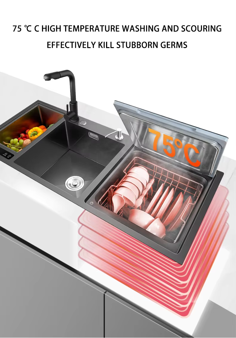 304 stainless steel large size smart kitchen sink with ultrasonic dishwasher system