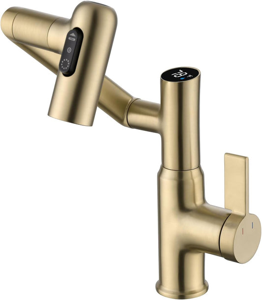 Smart Bathroom Faucet with Temperature Display - Battery-Free Rotatable Tap with 3 Water Modes