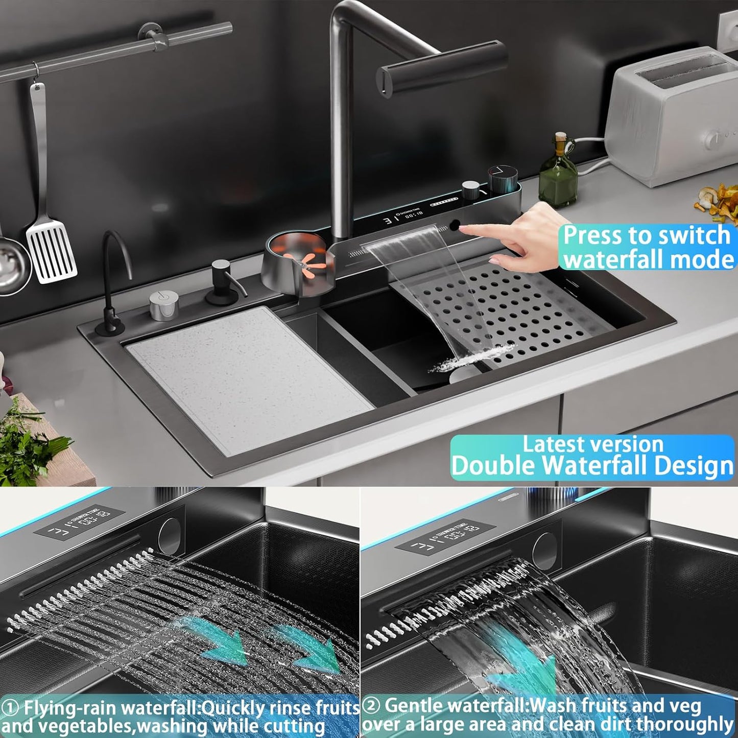 Luxury Smart Kitchen Sink - Stainless Steel Countertop Installation