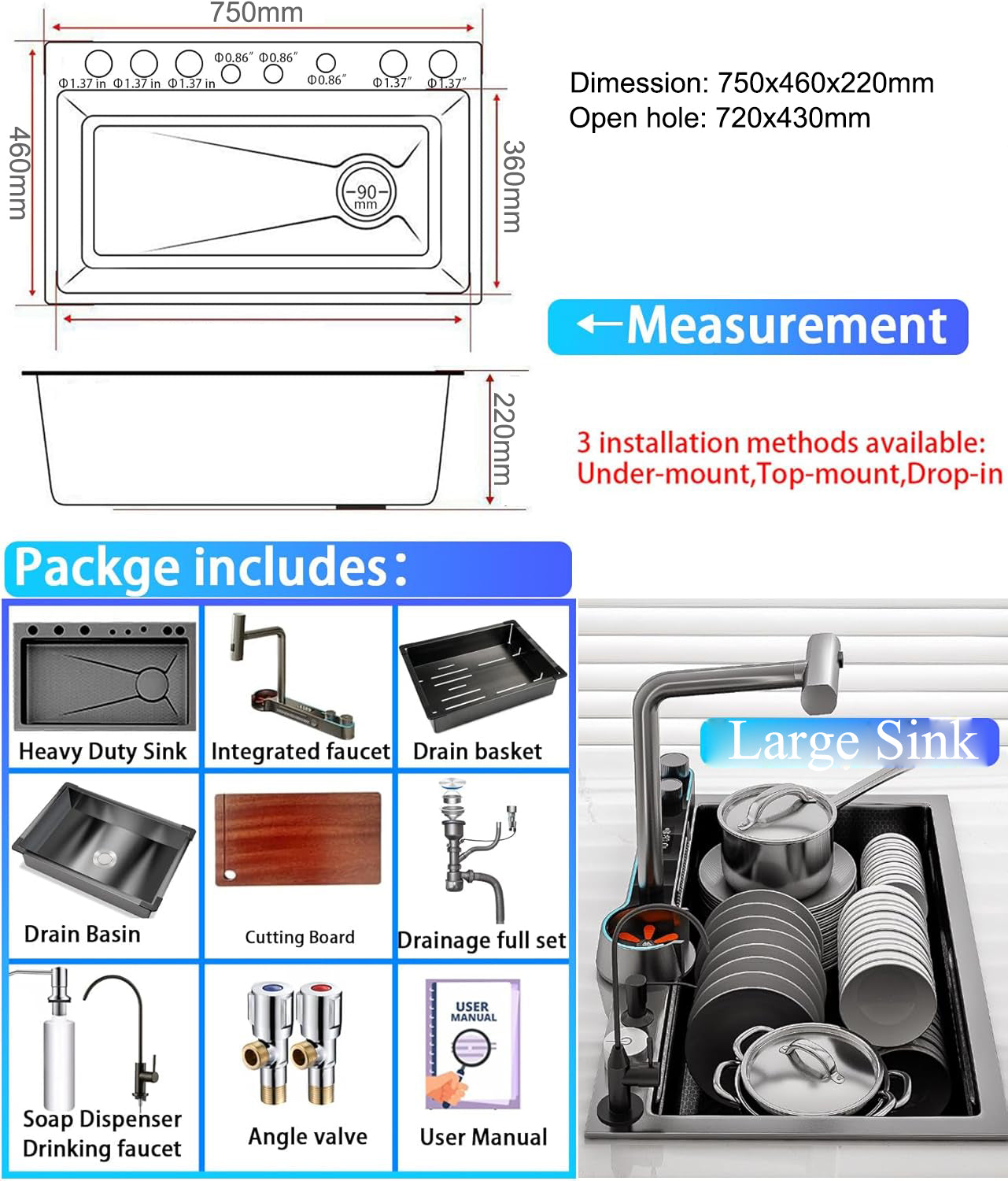Luxury Smart Kitchen Sink - Stainless Steel Countertop Installation