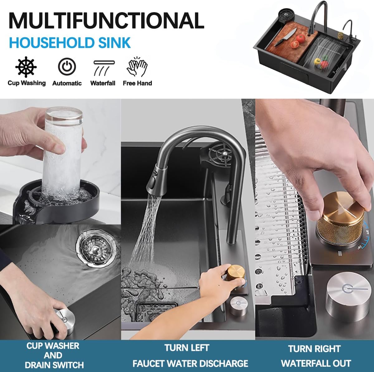 Modern Kitchen Sink with Waterfall Faucet - Advanced Flow Technology