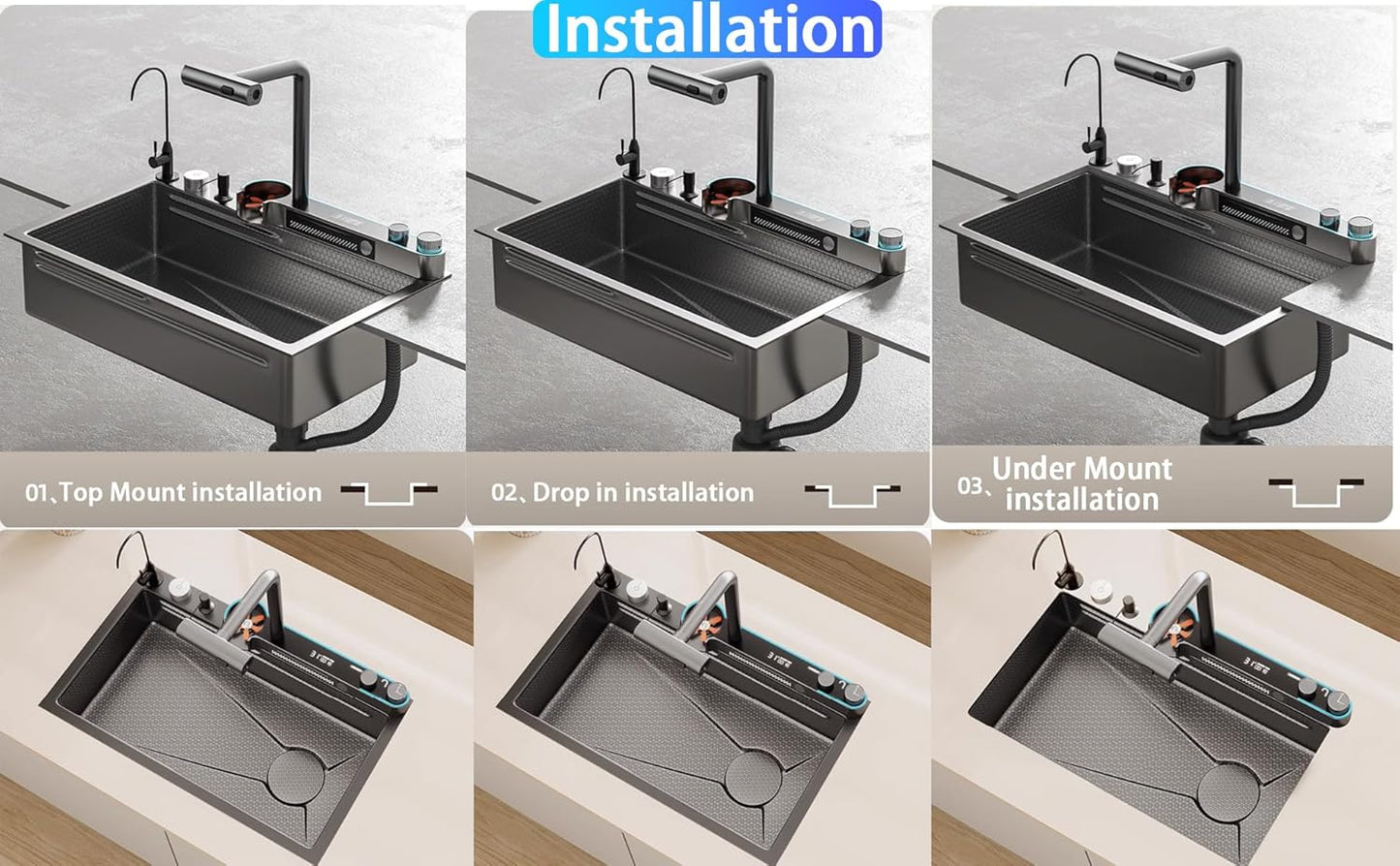 Luxury Smart Kitchen Sink - Stainless Steel Countertop Installation