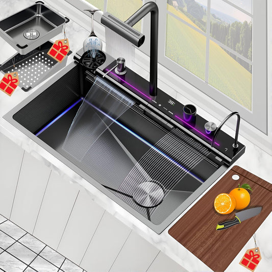 Kitchen Sink, Smart Waterfall Sinks tainless Steel Drop In Single Bowl