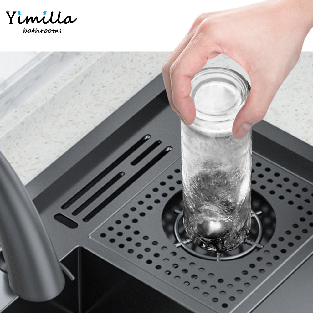 Smart Black Kitchen Sink with Built-in Dishwasher - 304 Stainless Steel