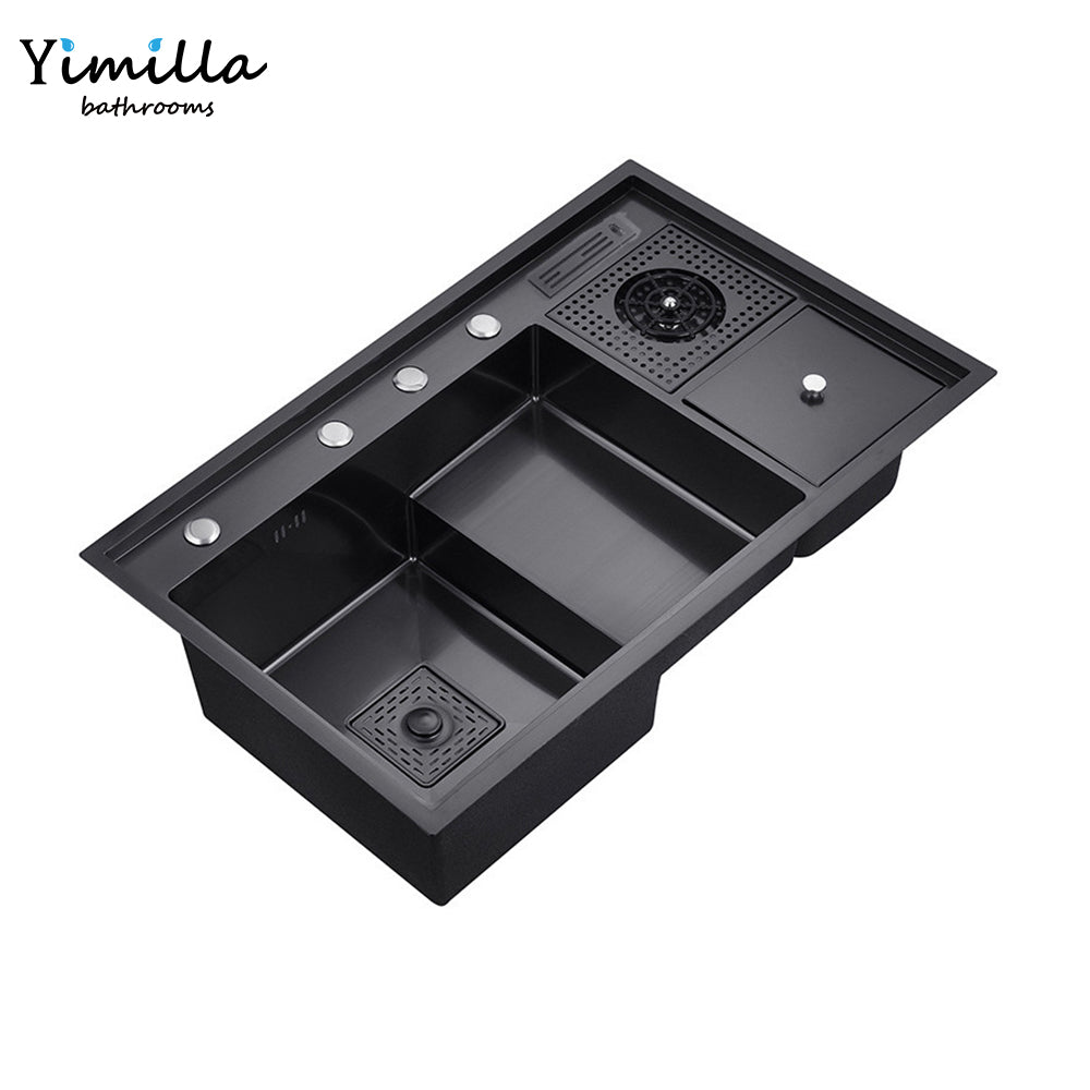 Smart Black Kitchen Sink with Built-in Dishwasher - 304 Stainless Steel