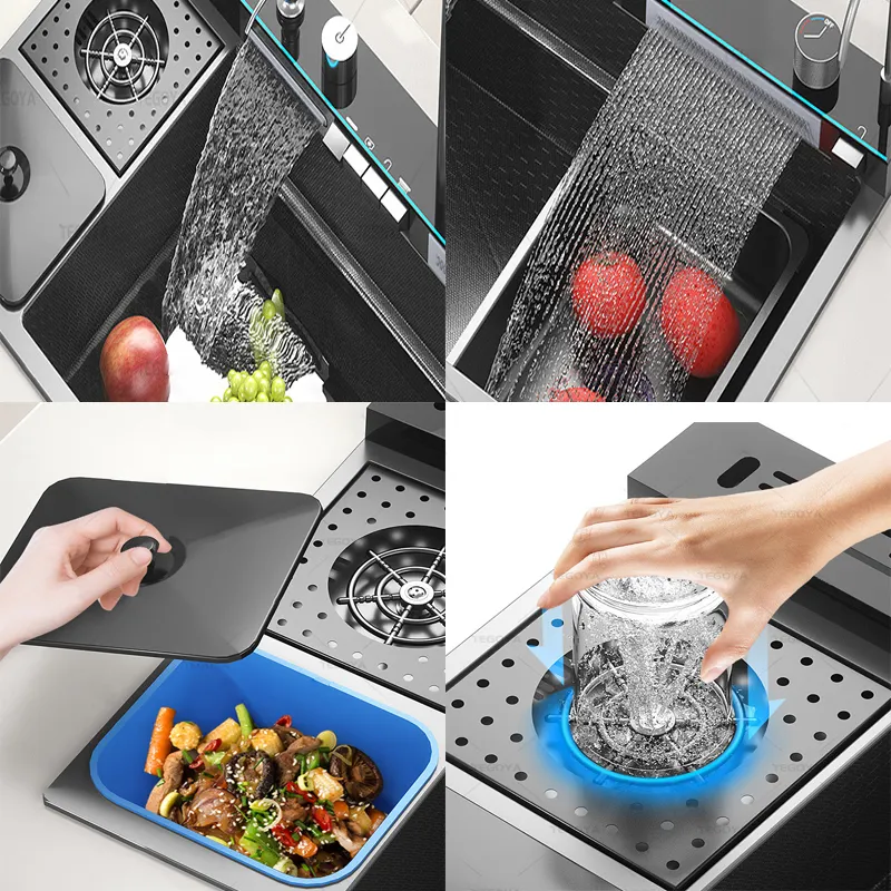 Kitchen cabinet undermount stainless steel large size kitchen sink with garbage can