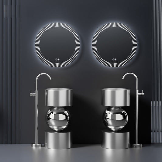 Luxury Pedestal Wash Sink with LED Mirror - Stainless Steel Basin Set