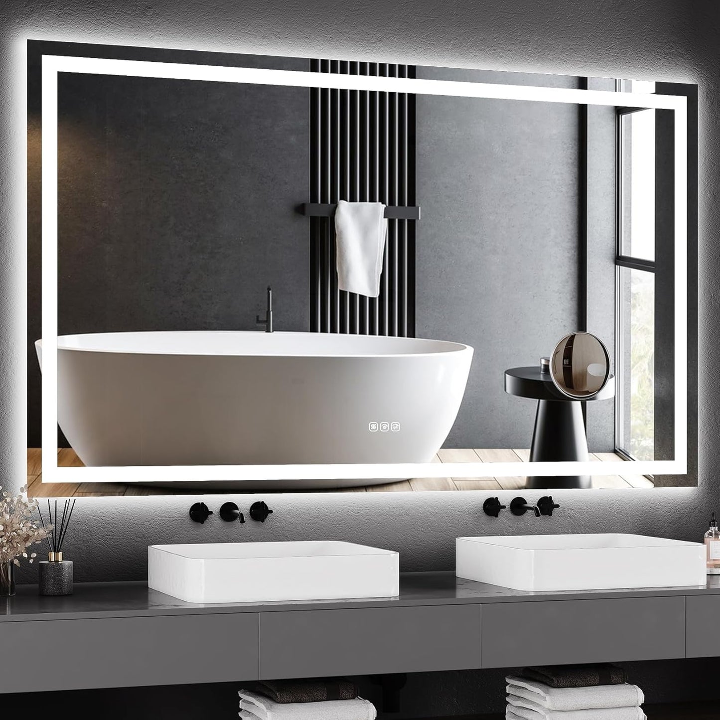 Smart LED Bathroom Mirror - Dimmable Anti-Fog Backlit Vanity Mirror with Touch Control