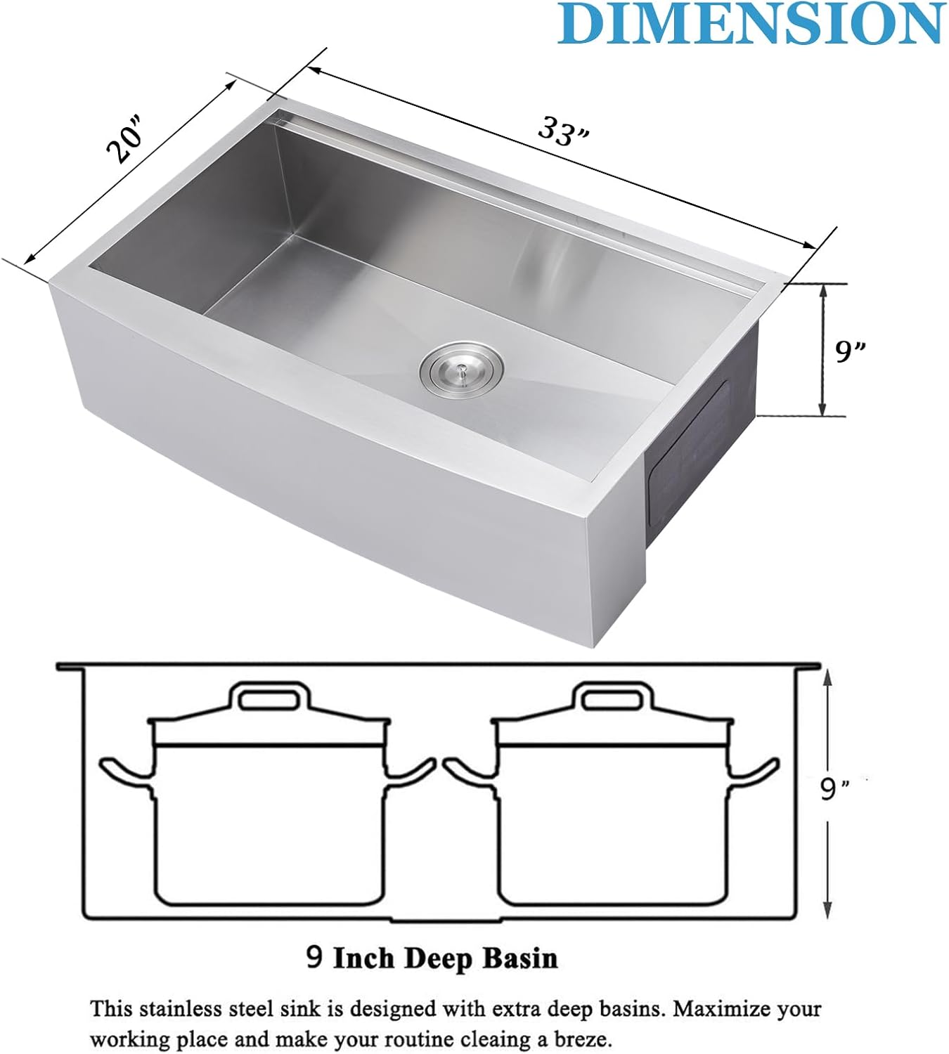33" Farmhouse Kitchen Sink with Ledge & Accessories - 304 Stainless Steel Top Mount