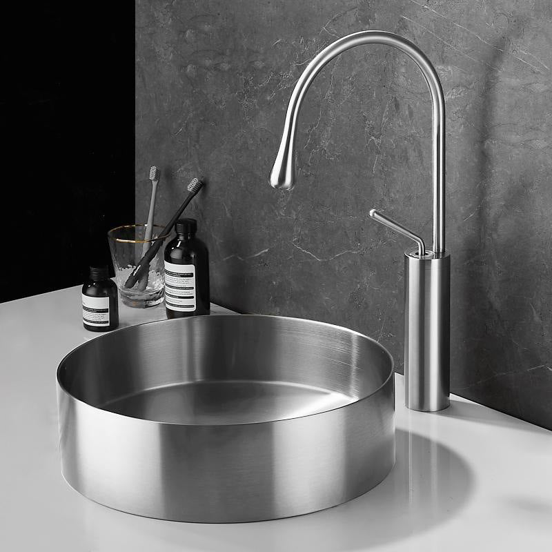 Premium SUS304 Stainless Steel Round Top Mount Bathroom Sink - Modern Luxury Design
