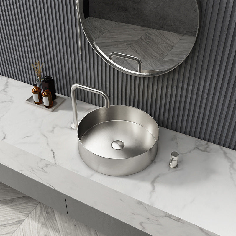 Premium SUS304 Stainless Steel Round Top Mount Bathroom Sink - Modern Luxury Design